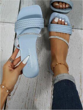 Glitter Rhinestone Braided Strappy Sandals